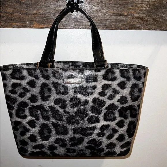 Kate ♠️ Spade New York Black & Gray Leopard Print Small Tote Handbag EUC RARE - Picture 3 of 8